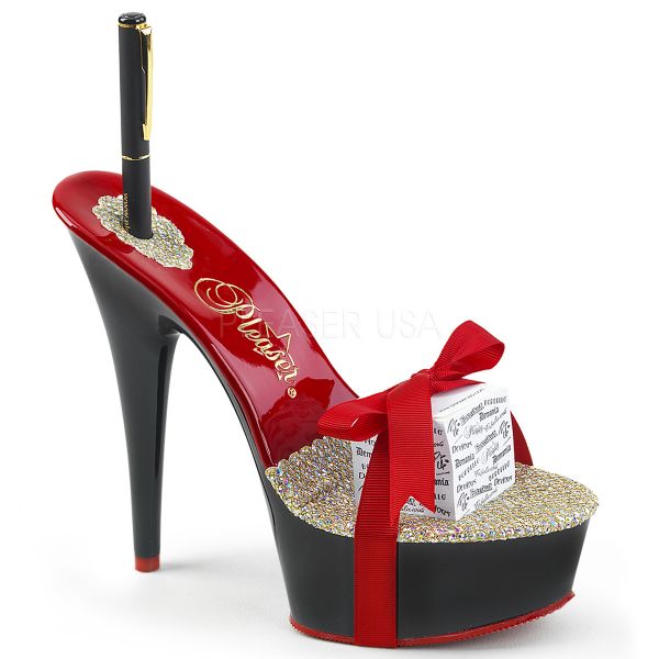 Original Plateau mit 15 cm Absatz als Schreibset mit Notizblock und Stift in gold Multiglitter