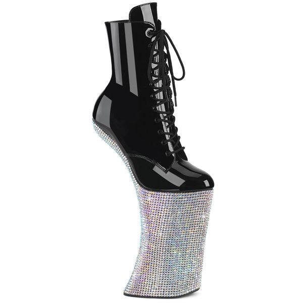 FORBIDDEN-1020BEJ Absatzlose Heelless Plateau Stiefelette in schwarz Lack mit silbernem Strass