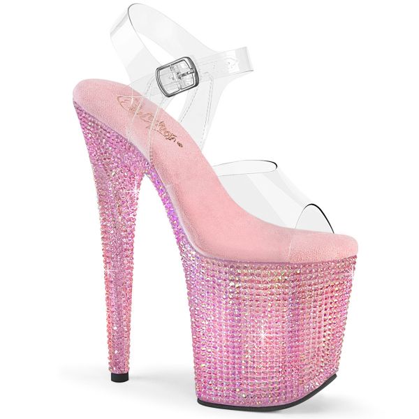 Exlusive Plateau Sandalette mit baby pinken Harz Strass-Steinen besetzt BEJEWELED-808RRS