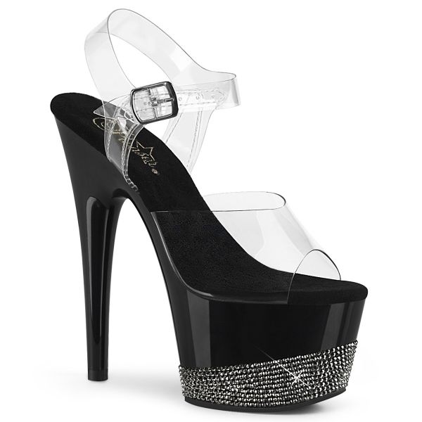 Extravagante Plateau Sandalette durchsichtig schwarz mit Strass ADORE-708-3