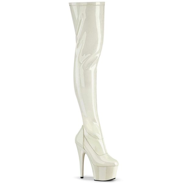Overknee Plateau Stiefel ADORE-3000 Stretchlack off-white
