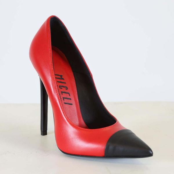 Designer-Pumps rot-schwarz Leder mit 12 cm High Heel Absatz - Miceli - Made in Italy