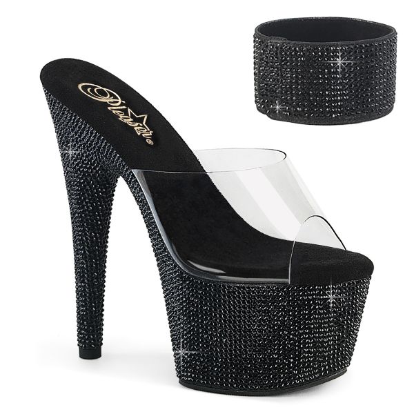 Exlusive Plateau Pantolette mit zusätzlichem breitem Fesselriemchen, Strass-Steinen besetzt BEJEWELED-712RS
