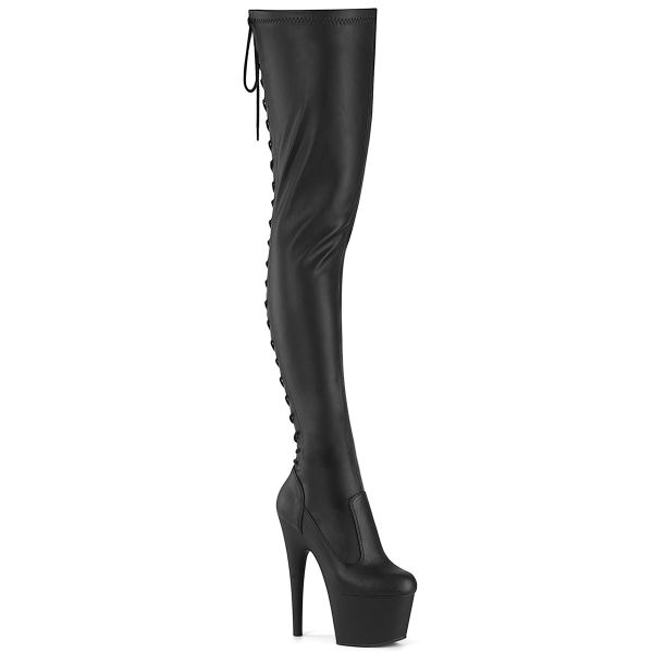 Overknee Plateau Stiefel ADORE-3850 Stretchkunstleder schwarz mit Schnürung hinten