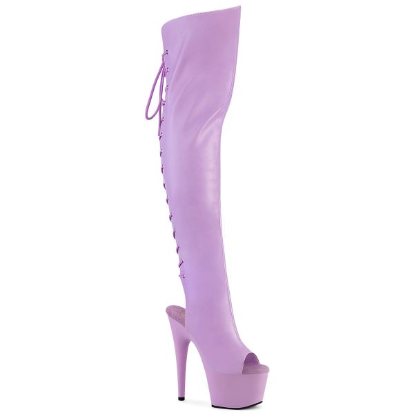 High Heel Overknee Plateau Stiefel Adore-3019 lavendel PU mit Schnürung hinten, offener Fersen- ubd Zehenbereich