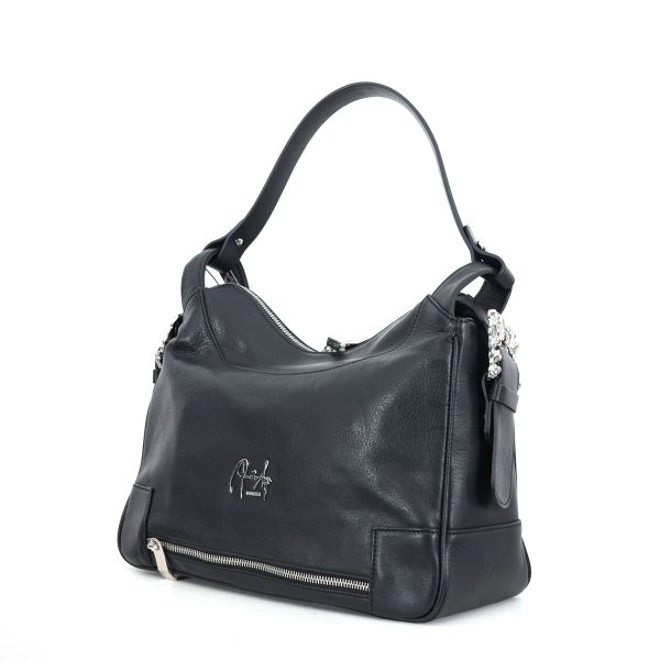 Große Handtasche aus schwarzem Leder gefertigt von Renato Angi - Made in Italy.