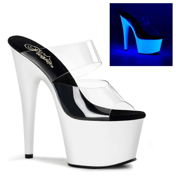 Durchsichtige Pantolette mit UV-Plateau in neon weiss ADORE-702UV