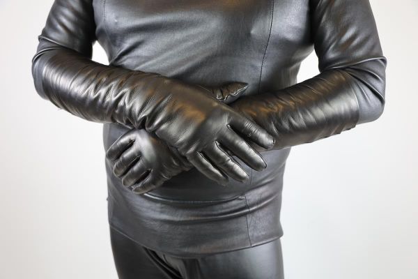 Herren Lederhandschuhe schwarz mit Kaschmir Wollfutter 50 cm lang
