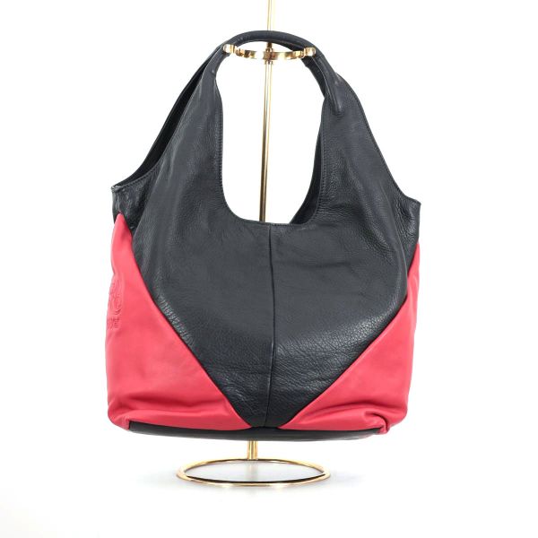 Schwarz-roter Shopper aus weichem Kalbsleder