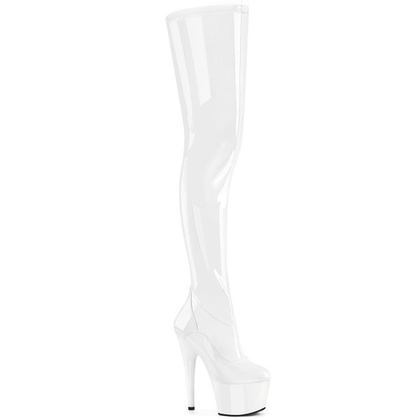High Heel Overknee Plateau Lack-Crotch-Boots ADORE-4000 weiss Stretchlack