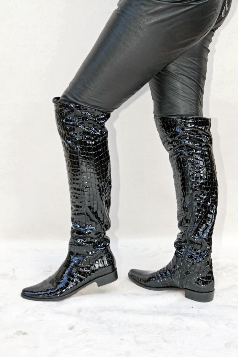 Lackstiefel flacher absatz Clearance