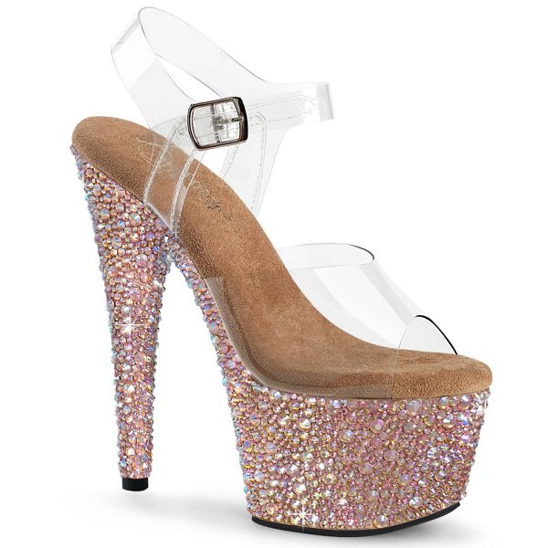 Exlusive Plateau Sandalette mit rose gold Strass-Steinen unterschiedlicher Größe besetzt BEJEWELED-708MS  