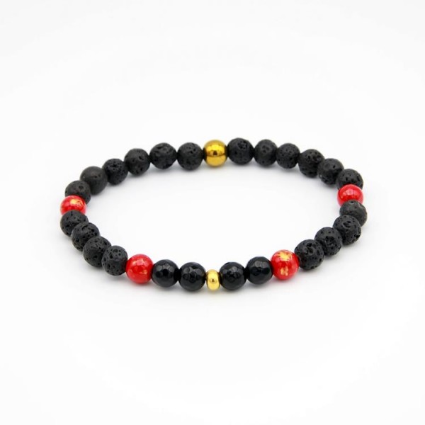Armband mit schwarzen Lava Perlen und Jade Perlen in schwarz und rot-gold