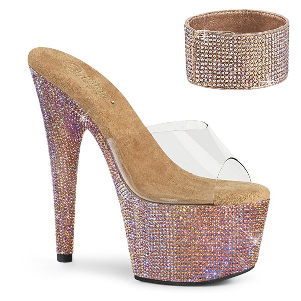 Plateau Pantolette mit zusätzlichem breitem Fesselriemchen, rose gold Strass besetzt BEJEWELED-712RS