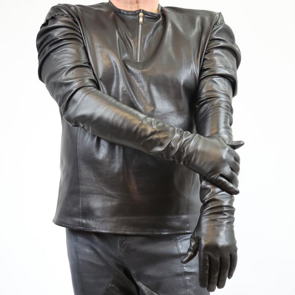 100 cm lange Herren Lederhandschuhe schwarz ungefüttert MICELI - Made in Italy