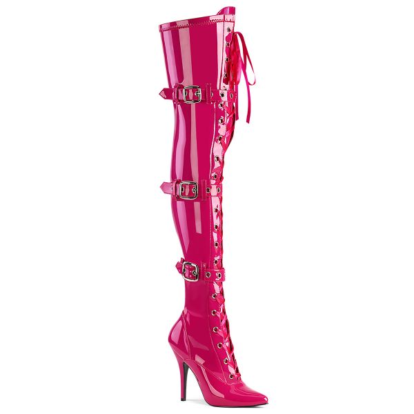 Overknee Stiefel SEDUCE-3028 Lack hot pink mit Schnürung und Schnallen