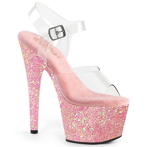 Durchsichtige Riemchen Sandalette mit baby pink Glitter Plateau ADORE-708LG