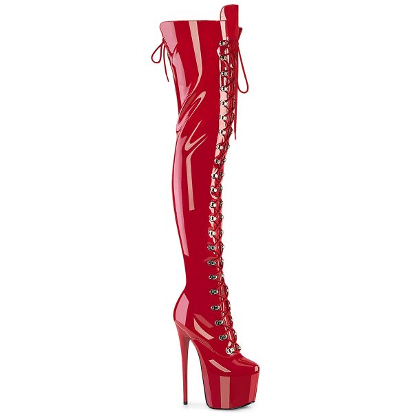 Stiletto Overknee Schnürstiedel JUBILANT-4012 rot Stretchlack mit überzogenem Plateau