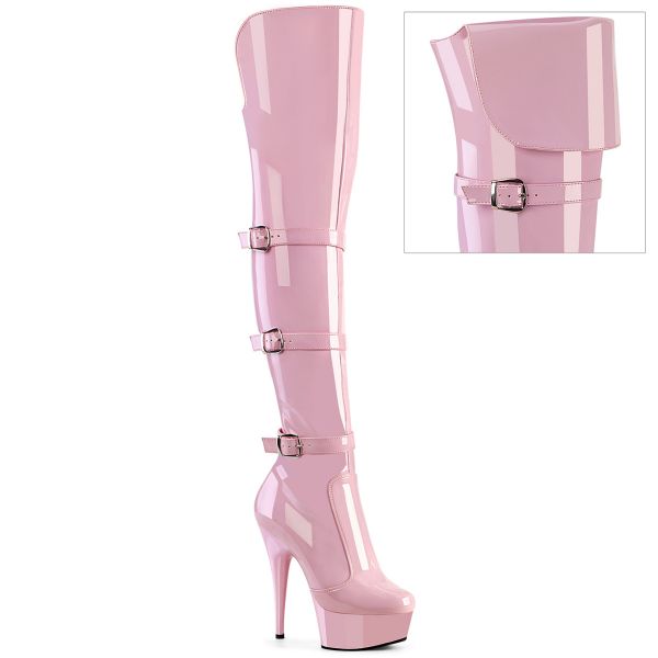 High Heel Overknee Plateau Lackstiefel Delight-3018 baby pink, Stretchlack, mit Schnallen