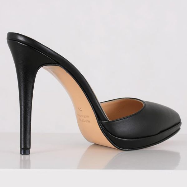 High Heels Plateau Pantolette schwarz Leder - Miceli-Made in Italy