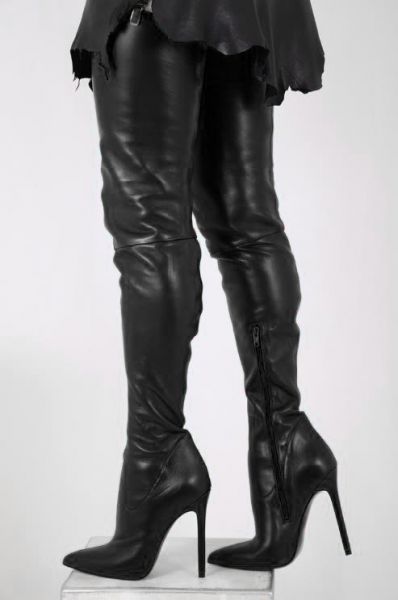 Schwarze Crotch Overknee Stretchleder Stiefel von Miceli