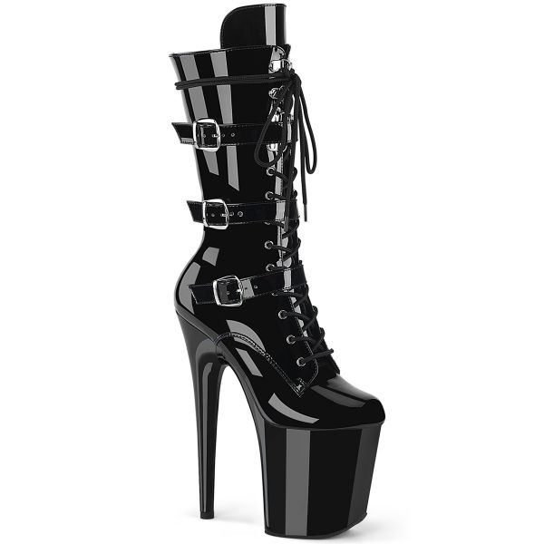 Plateau Stiefelette schwarz Lack mit Schnürung und Schnallen FLAMINGO-1053