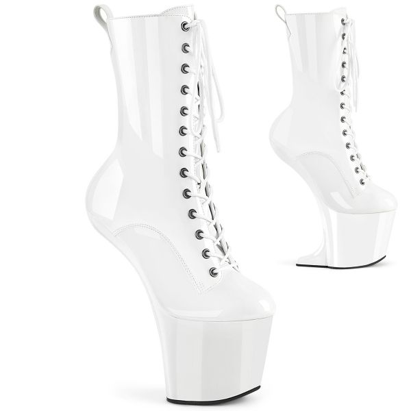 CRAZE-1040 Absatzlose Heelless Plateau Stiefelette weiss Lack