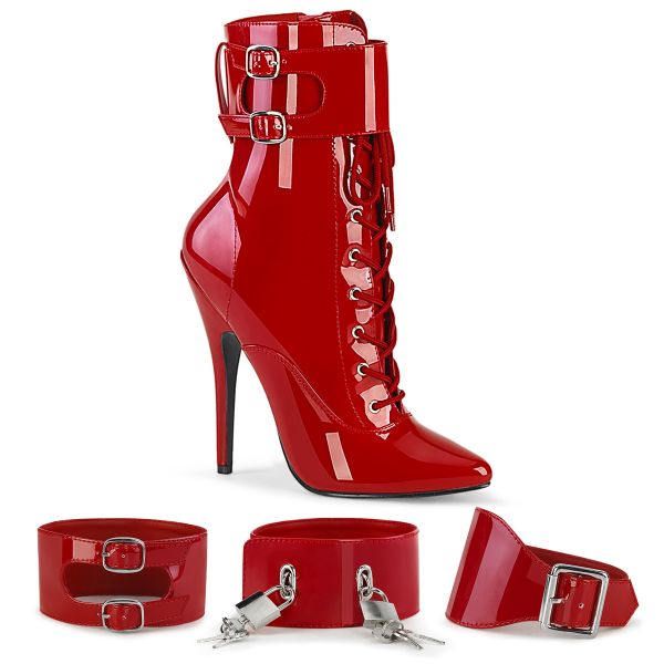 High Heels Stiefelette in rot Lack mit Schnürung und austauschbaren Fesselriemchen DOMINA-1023