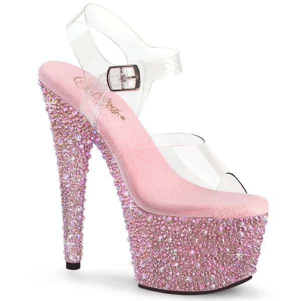 Exlusive Plateau Sandalette mit baby pinken Strass-Steinen unterschiedlicher Größe besetzt BEJEWELED-708MS  