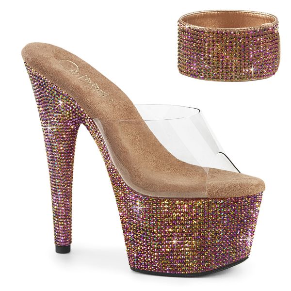 Plateau Pantolette mit zusätzlichem breitem Fesselriemchen, bronze Strass besetzt BEJEWELED-712RS
