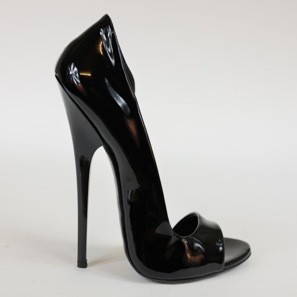 Extrem Peep-Toe High Heels schwarz Lackleder mit Stiletto Absatz