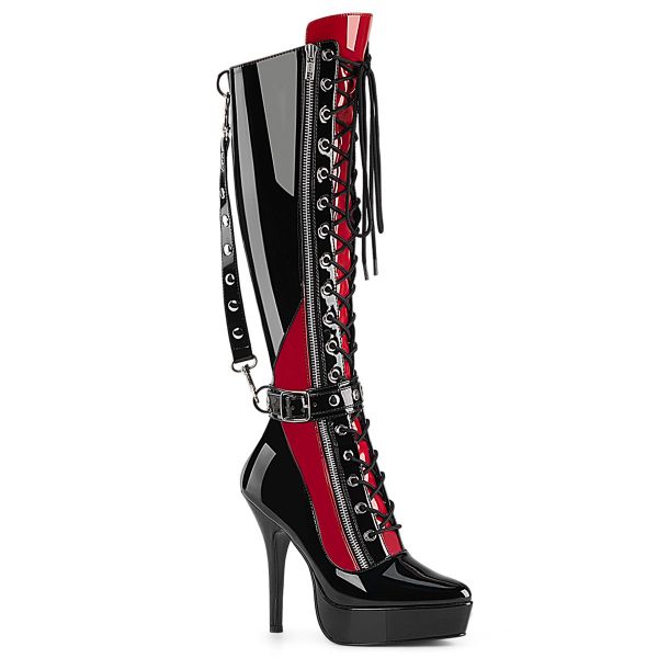 Indulge-2028 Plateau Kniestiefel mit Schnürung in schwarz-rot Lack
