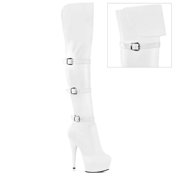 High Heel Overknee Plateau Stiefel Delight-3018 weiss, Stretchkunstleder, mit Schnallen