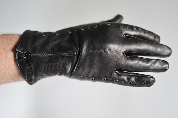 Exklusive kurze Lederhandschuhe mit Reißverschluss und Nietenverzierung - MICELI - Made in Italy