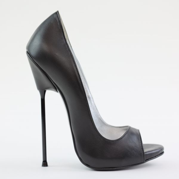 Extrem Peep-Toe High Heels schwarz Leder mit Stiletto Metall  Absatz