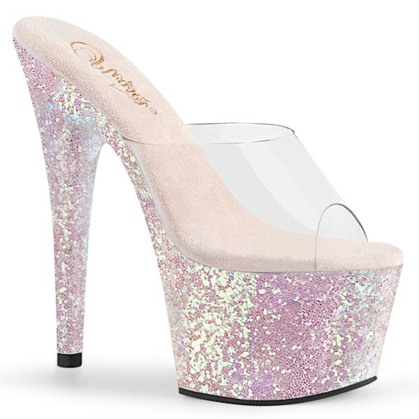 Durchsichtige Pantolette mit opal Glitter Plateau ADORE-701LG