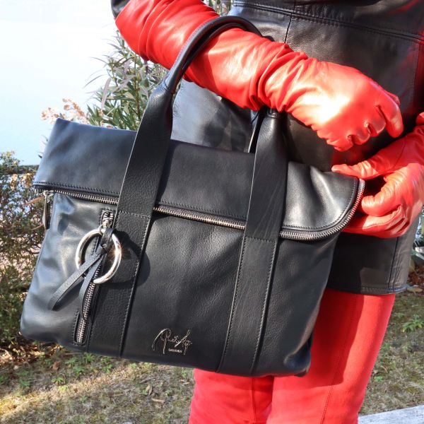 Renato Angi Handtasche schwarz Leder - Made in Italy