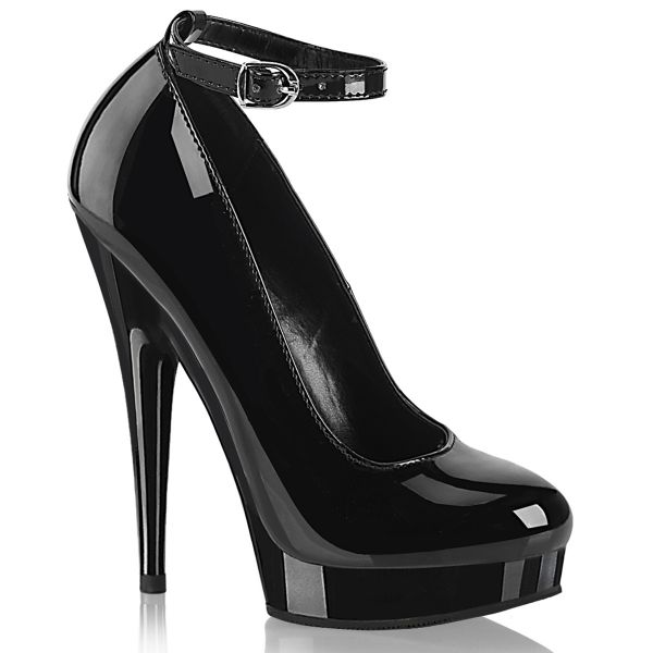 SULTRY-686 High Heel Plateau Pumps schwarz Lack mit Fesselriemchen