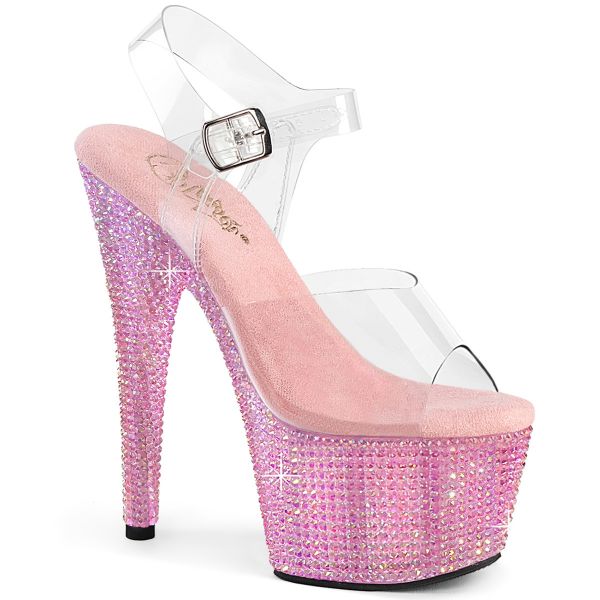 Exlusive Plateau Sandalette mit baby pinken Harz Strass-Steinen besetzt BEJEWELED-708RRS