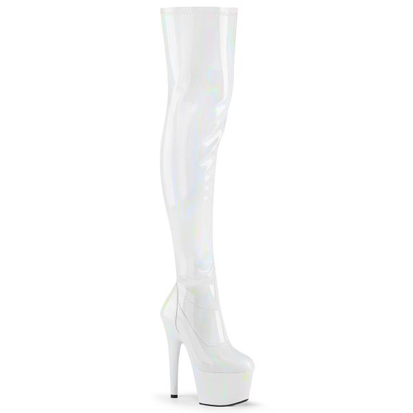 Overknee Plateau Stiefel ADORE-3000HWR Stretchlack Hologramm weiß