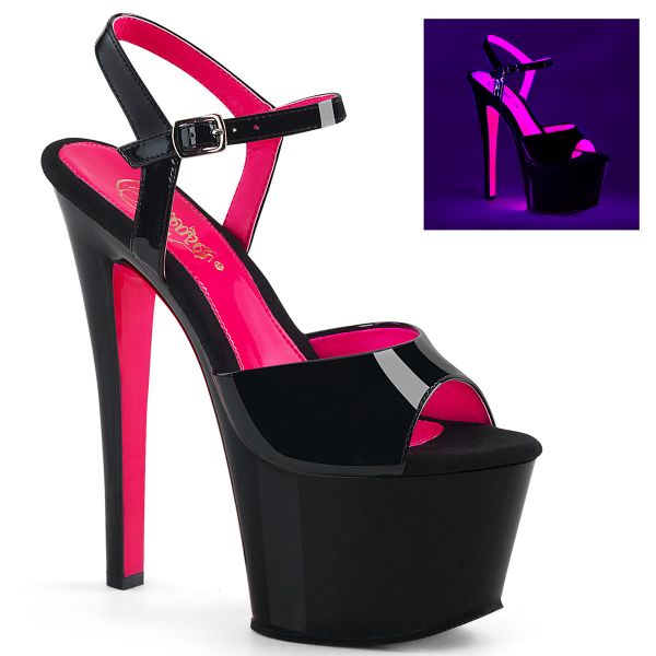 Klassische Plateau Sandalette zweifarbig schwarz-hot pink Lack SKY-309TT
