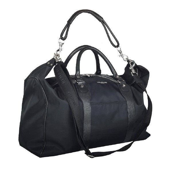 Renato Angi Reisetasche schwarz Leder mit Nylon - Made in Italy