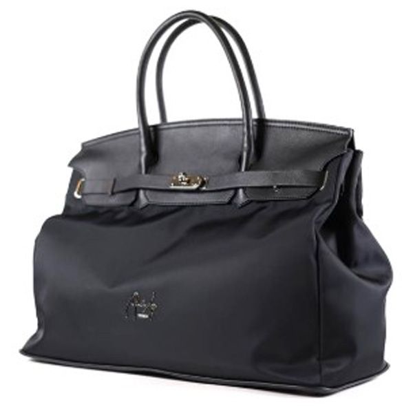 Renato Angi Handtasche schwarz Leder mit Nylon - Made in Italy