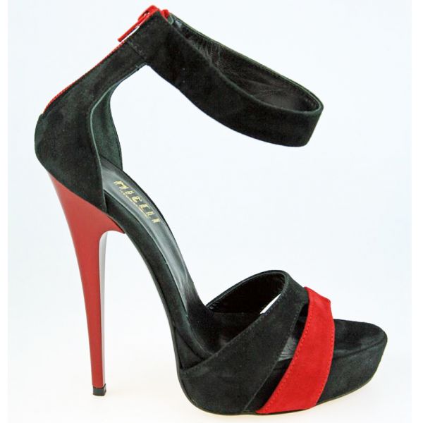 Extrem High Heels Velourleder Sandalette - Limited Edition - schwarz-rot - Miceli-Made in Italy