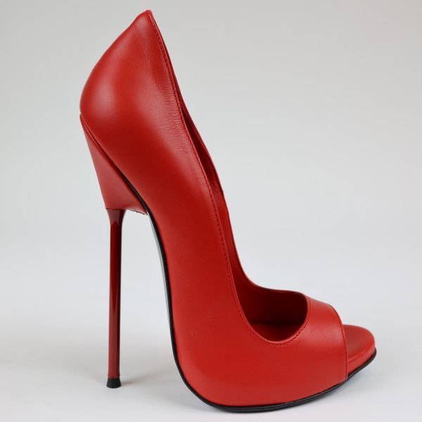 Extrem Peep-Toe High Heels rot Leder mit Stiletto Metall Absatz