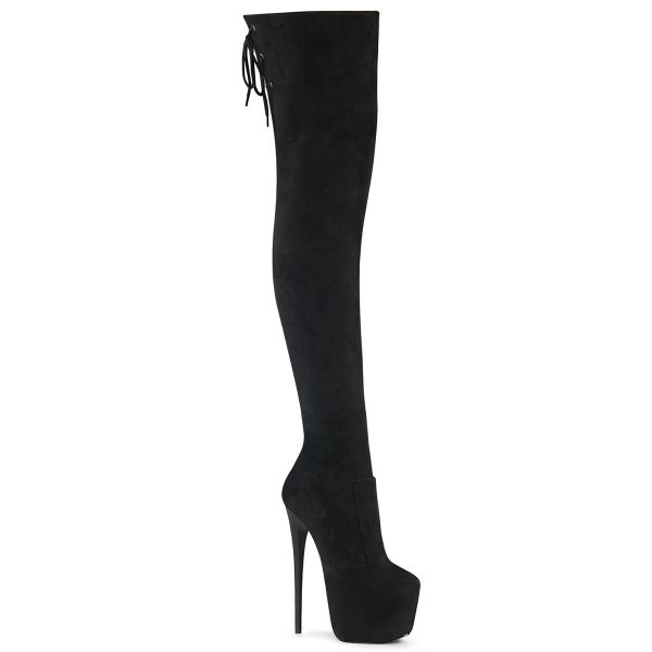 Stiletto Overknee Stiefel JUBILANT-3007 schwarz Stretch Velour Kunstleder mit überzogenem Plateau