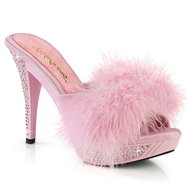 High-Heel Pantolette baby pink mit strassbesetztem Plateau und Absatz ELEGANT-401F