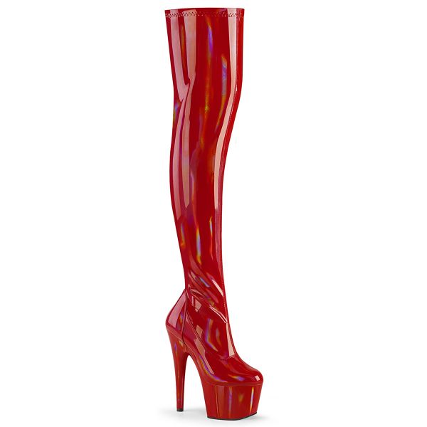 Overknee Plateau Stiefel ADORE-3000HWR Stretchlack Hologramm rot