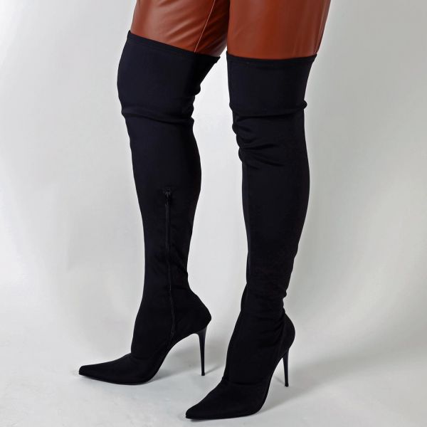 Schwarze Lycra Overknee Stiefel von Miceli - Made in Italy
