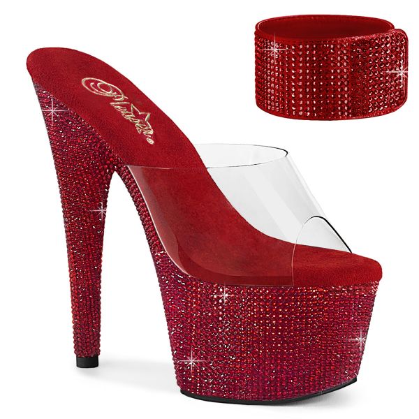 Plateau Pantolette mit zusätzlichem breitem Fesselriemchen, rotem Strass besetzt BEJEWELED-712RS